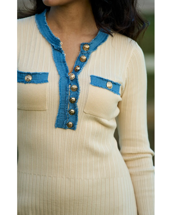 ROBE MANCHE LONGUE MAILLE DENIM