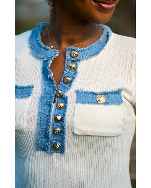 ROBE MANCHE COURT MAILLE DENIM